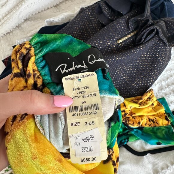 NWT Richard Quinn Mini Dress Sz 2 Twisted Neckline 2-tone Floral Abstract Print - Picture 4 of 10